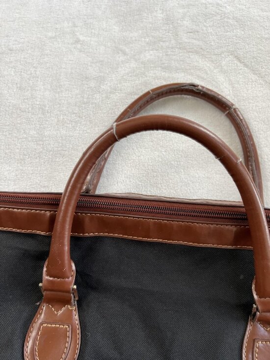 Ralph Lauren Polo Large Black Travel Duffel Bag Canvas Brown Faux Leather Trim - Picture 8 of 16